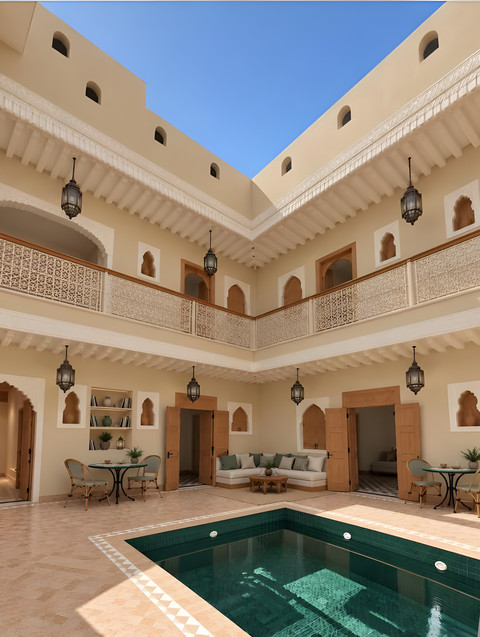 Patio du riad avec bassin et plantes